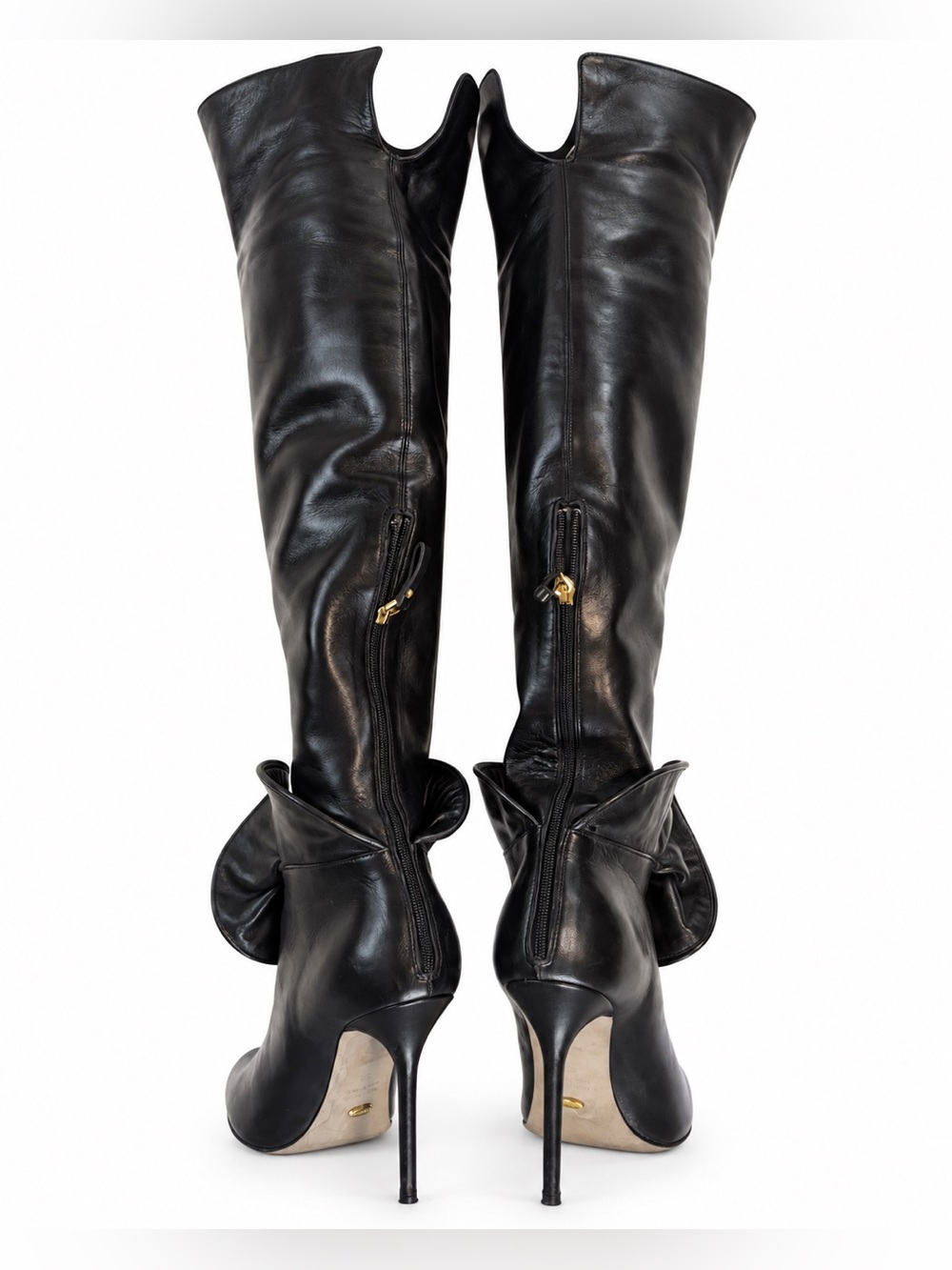 Sergio Rossi Black Leather Over-the-Knee Stiletto Boots